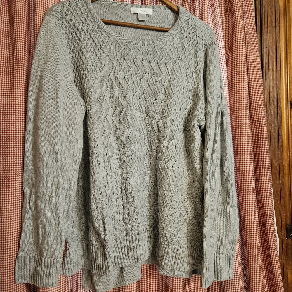 CJ Banks Gray Crew Neck Sweater with Textured Knit